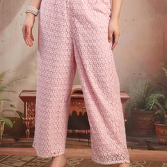 Women Turquoise Blue Self Design Cotton Palazzo