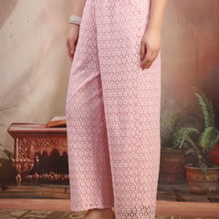 Women Turquoise Blue Self Design Cotton Palazzo
