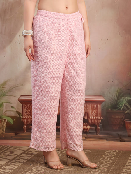 Women Turquoise Blue Self Design Cotton Palazzo