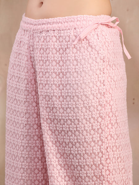 Women Turquoise Blue Self Design Cotton Palazzo