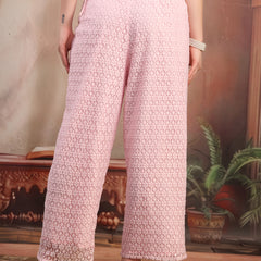 Women Turquoise Blue Self Design Cotton Palazzo