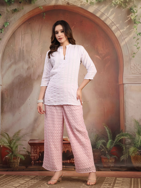 Women Pink Self Design Cotton Palazzo