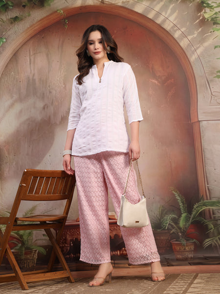 Women Pink Self Design Cotton Palazzo