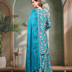 Ramas Embroidered Round Neck Straight Kurta & Sharara With Dupatta