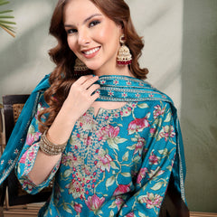 Ramas Embroidered Round Neck Straight Kurta & Sharara With Dupatta