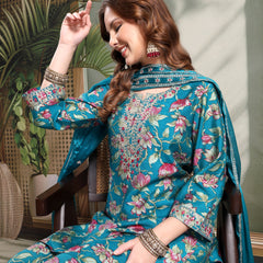 Ramas Embroidered Round Neck Straight Kurta & Sharara With Dupatta