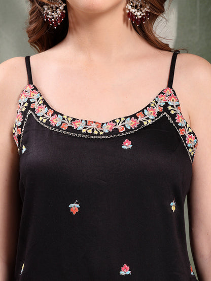 Ramas Floral Embroidered Round Neck Kurta & Sharara With Dupatta