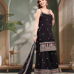 Ramas Floral Embroidered Round Neck Kurta & Sharara With Dupatta