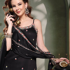 Ramas Floral Embroidered Round Neck Kurta & Sharara With Dupatta