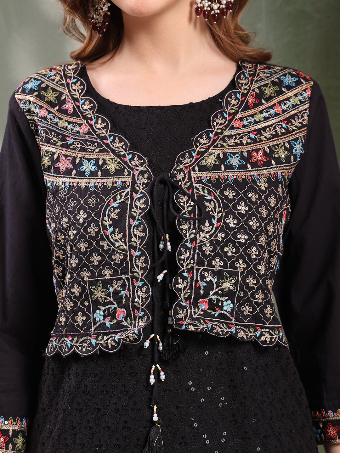 Ramas Sequin Embroidered Pure Cotton Round Neck Kurta & Sharara With Dupatta