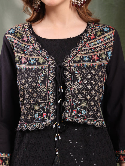 Ramas Sequin Embroidered Pure Cotton Round Neck Kurta & Sharara With Dupatta