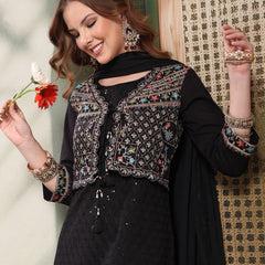 Ramas Sequin Embroidered Pure Cotton Round Neck Kurta & Sharara With Dupatta