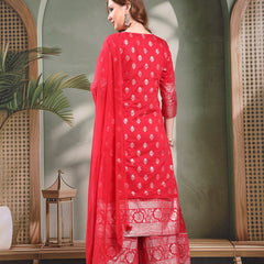 Ramas Printed Tie-Up Neck Kurta & Palazzos With Dupatta