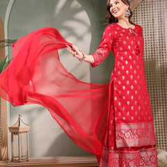Ramas Printed Tie-Up Neck Kurta & Palazzos With Dupatta