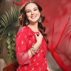 Ramas Printed Tie-Up Neck Kurta & Palazzos With Dupatta