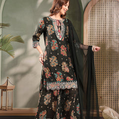 Ramas Embroidered Tie-Up Neck Straight Kurta & Sharara With Dupatta