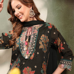 Ramas Embroidered Tie-Up Neck Straight Kurta & Sharara With Dupatta