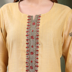 Ramas Woven Design Mirror Work Straight Round Neck Kurta & Palazzos With Dupatta