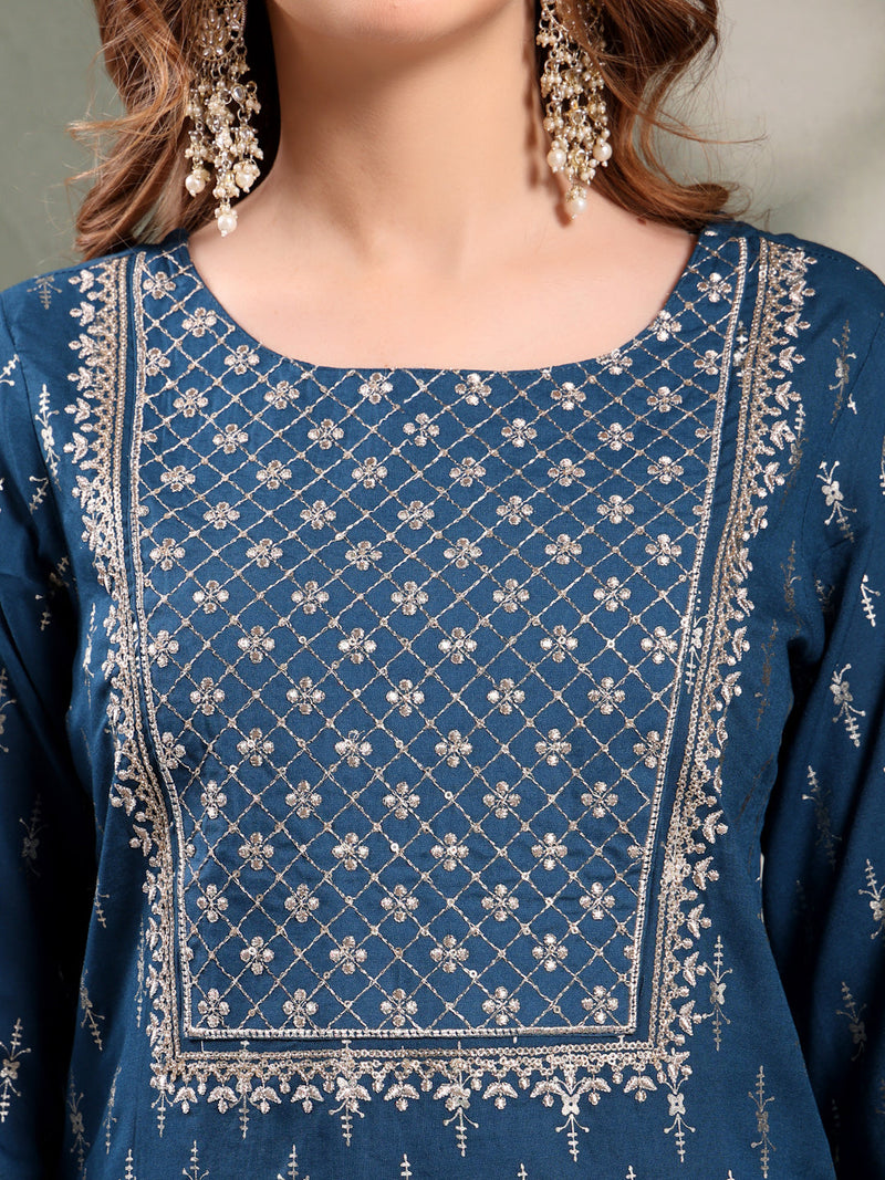 Ramas Embroidered Round Neck Straight Kurta & Palazzos With Dupatta