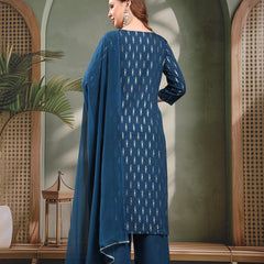 Ramas Embroidered Round Neck Straight Kurta & Palazzos With Dupatta