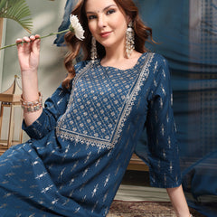 Ramas Embroidered Round Neck Straight Kurta & Palazzos With Dupatta