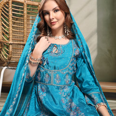 Ramas Embroidered Round Neck Anarkali Kurta & Trousers With Dupatta