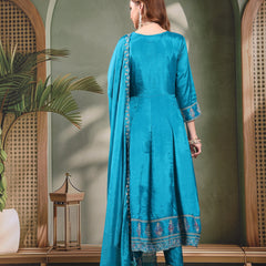 Ramas Embroidered Round Neck Anarkali Kurta & Trousers With Dupatta