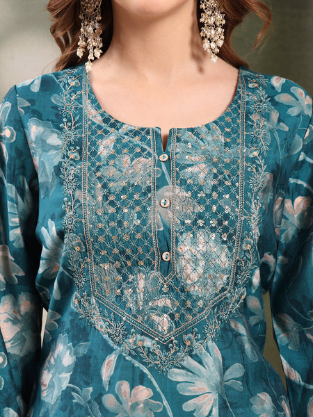 Ramas Embroidered Straight Round Neck Kurta & Sharara With Dupatta