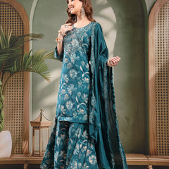 Ramas Embroidered Straight Round Neck Kurta & Sharara With Dupatta