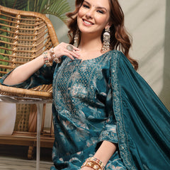 Ramas Embroidered Straight Round Neck Kurta & Sharara With Dupatta