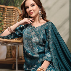 Ramas Embroidered Straight Round Neck Kurta & Sharara With Dupatta