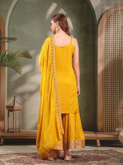 Ramas Sequin Embroidered Round Neck Kurta & Sharara With Dupatta