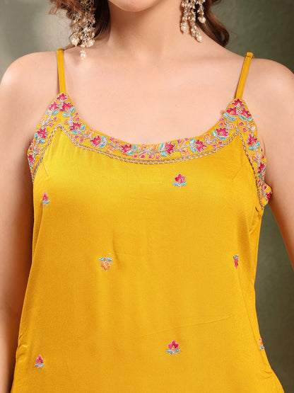 Ramas Sequin Embroidered Round Neck Kurta & Sharara With Dupatta