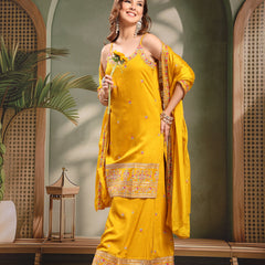 Ramas Sequin Embroidered Round Neck Kurta & Sharara With Dupatta