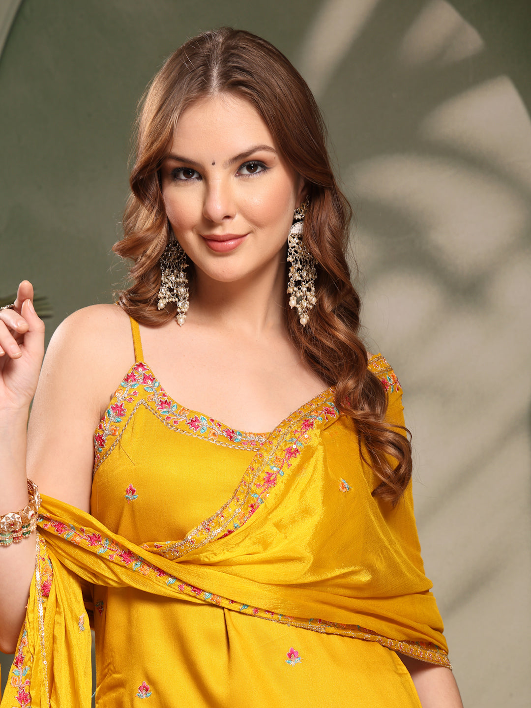 Ramas Sequin Embroidered Round Neck Kurta & Sharara With Dupatta