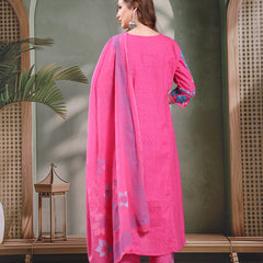 Ramas Embroidered Pure Cotton V-Neck Kurta & Trousers With Dupatta
