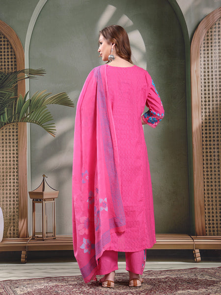 Ramas Embroidered Pure Cotton V-Neck Kurta & Trousers With Dupatta