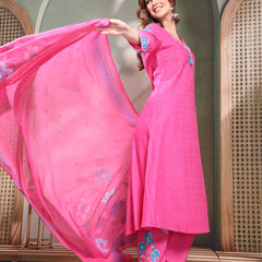 Ramas Embroidered Pure Cotton V-Neck Kurta & Trousers With Dupatta