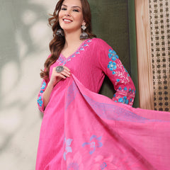 Ramas Embroidered Pure Cotton V-Neck Kurta & Trousers With Dupatta