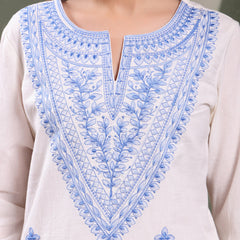 Ramas Embroidered Pure Cotton Round Neck Kurta & Palazzos With Dupatta