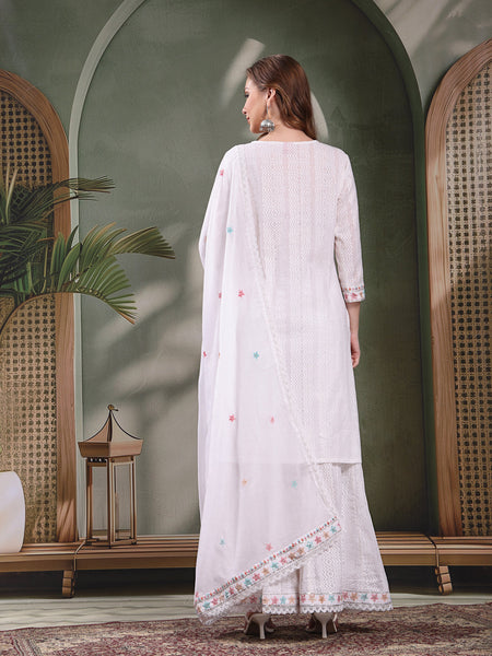 Ramas Embroidered Pure Cotton Round Neck Kurta & Sharara With Dupatta
