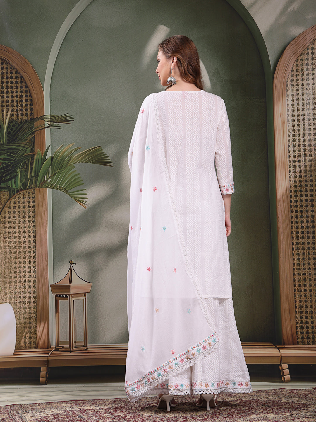 Ramas Embroidered Pure Cotton Round Neck Kurta & Sharara With Dupatta