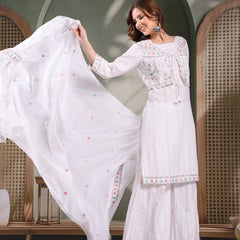 Ramas Embroidered Pure Cotton Round Neck Kurta & Sharara With Dupatta