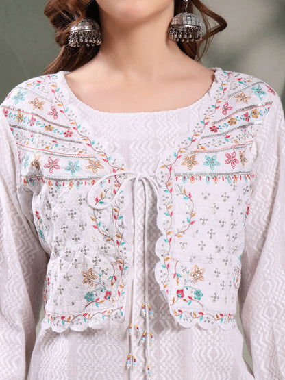 Ramas Embroidered Pure Cotton Round Neck Kurta & Sharara With Dupatta