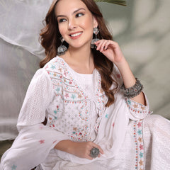 Ramas Embroidered Pure Cotton Round Neck Kurta & Sharara With Dupatta