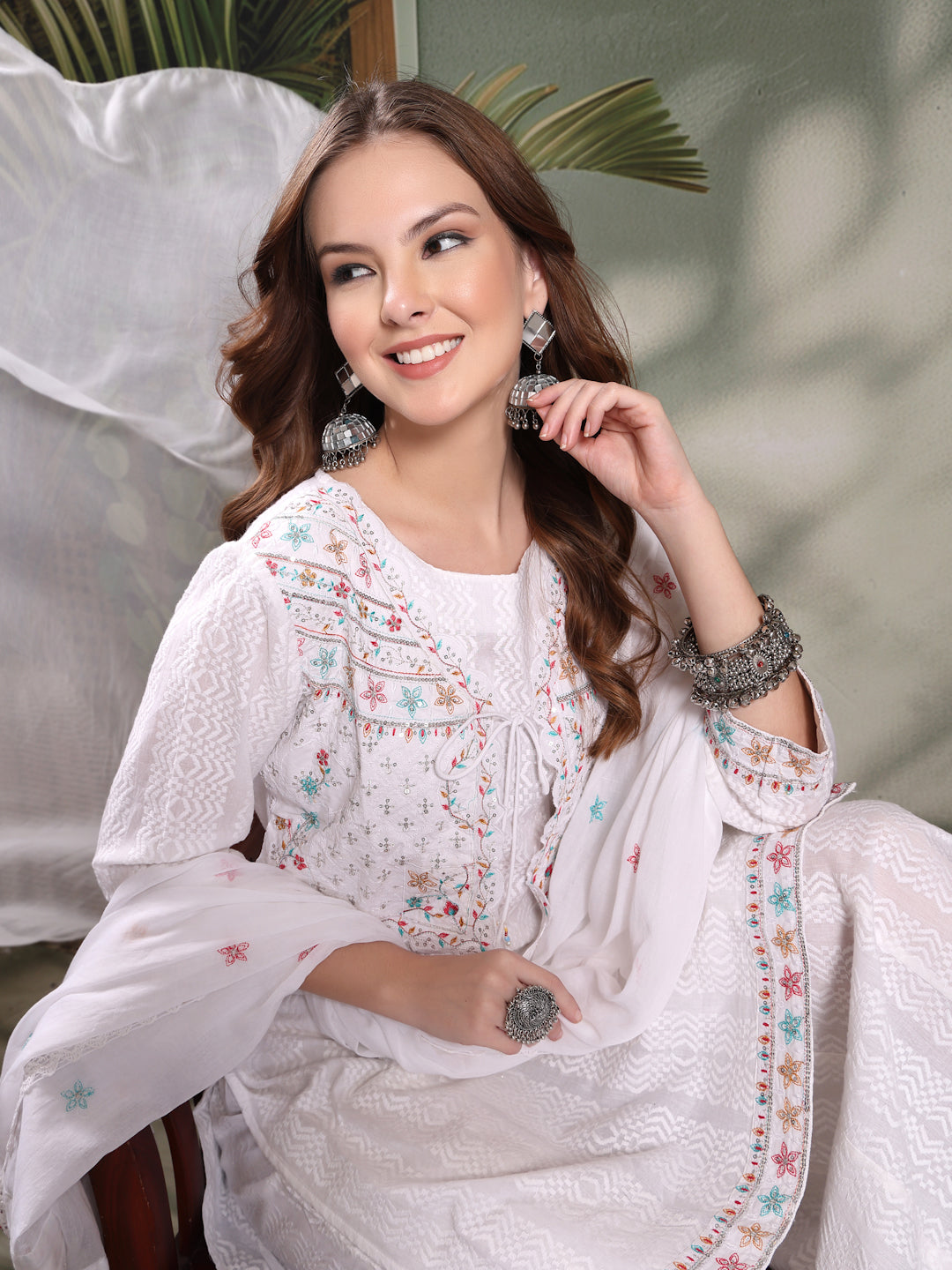 Ramas Embroidered Pure Cotton Round Neck Kurta & Sharara With Dupatta