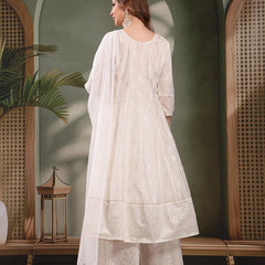 Ramas Printed V-Neck Anarkali Kurta & Sharara With Dupatta