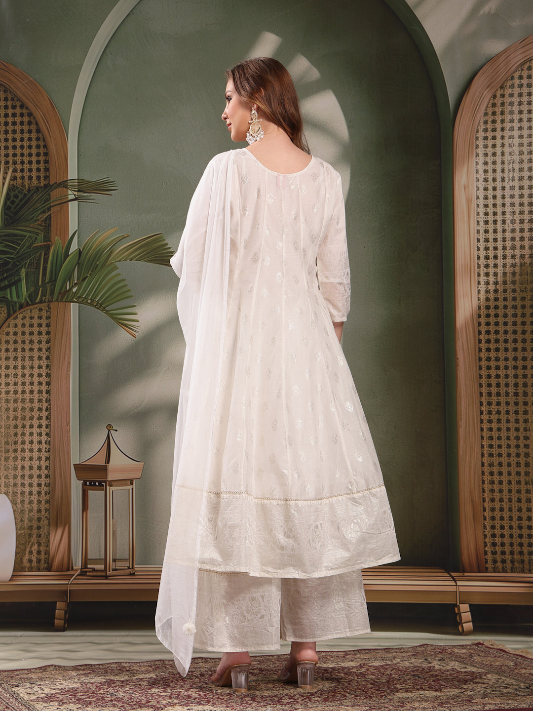 Ramas Printed V-Neck Anarkali Kurta & Sharara With Dupatta