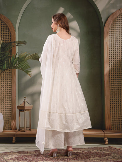 Ramas Printed V-Neck Anarkali Kurta & Sharara With Dupatta