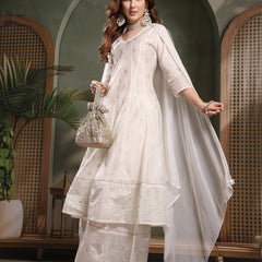 Ramas Printed V-Neck Anarkali Kurta & Sharara With Dupatta